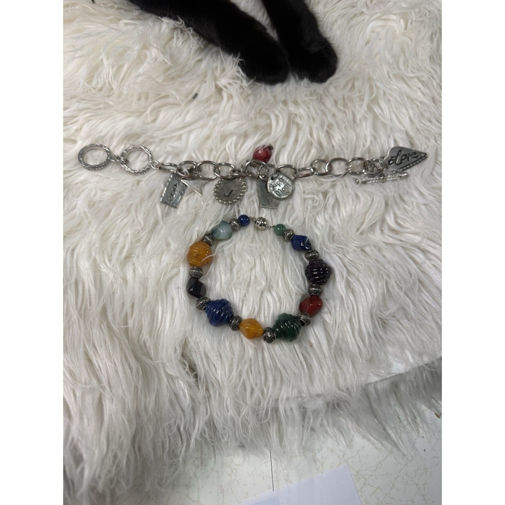 (2) Beautiful Bracelets Army Charm And Beaded
